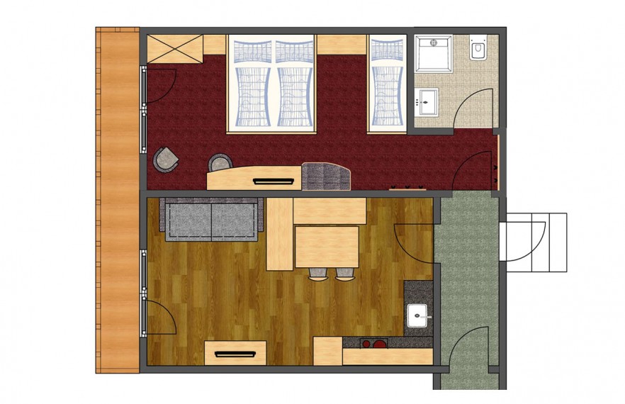 Grundriss vom Appartement für 2 bis 4 Personen