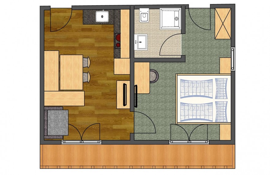 Grundriss der Ferienwohnung für 2 bis 3 Personen