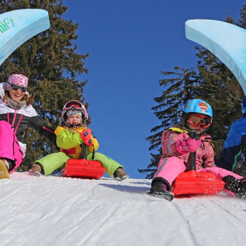 Spaß beim Skibob fahren im Familienurlaub in Ramsau am Dachstein